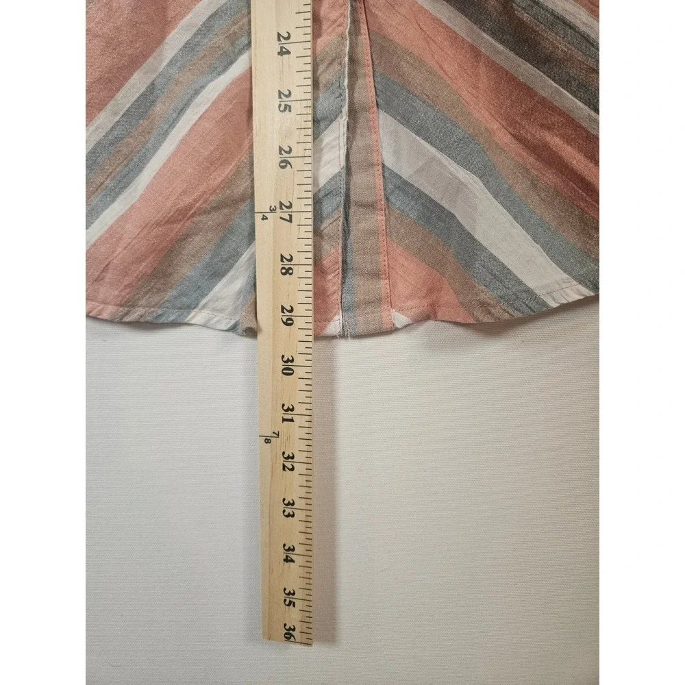 Angie Striped Dress Women Medium Cotton Boho Puff Sleeve Button Coastal